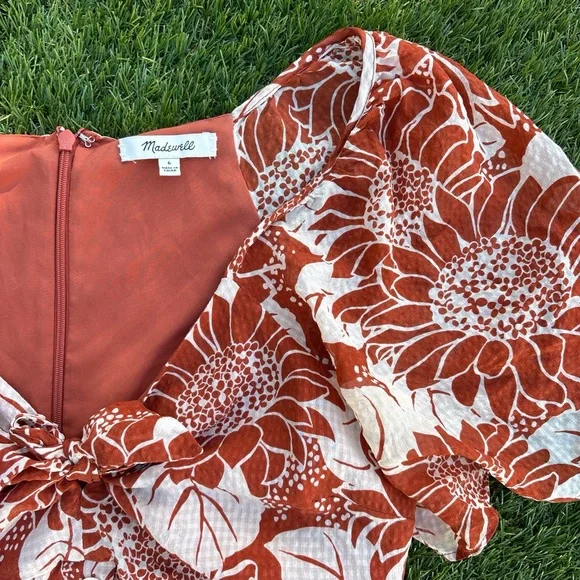 Madewell Rust and White Floral Tie-Front Mini Dress - Picture 2 of 2